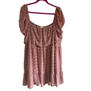 Chic Soul 2X Pink Monochrome Polka Dot Off Shoulder‎ Ruffle Layered Mini Dress